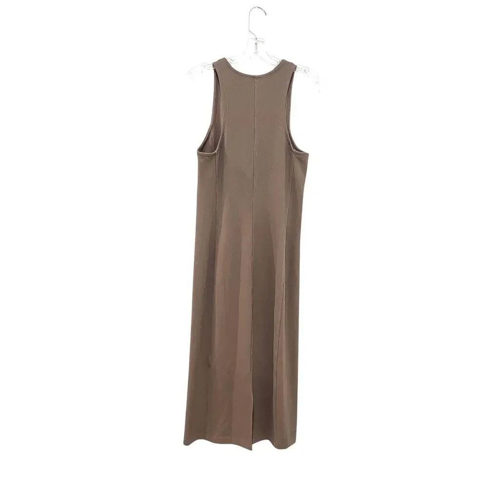 Athleta Dress Womens Medium Brown Ribbed Tank Stretch Knit Midi Athleisure - Picture 4 of 8